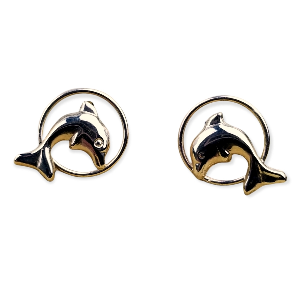 14k Gold Jacmel Dolphin Earrings EUC